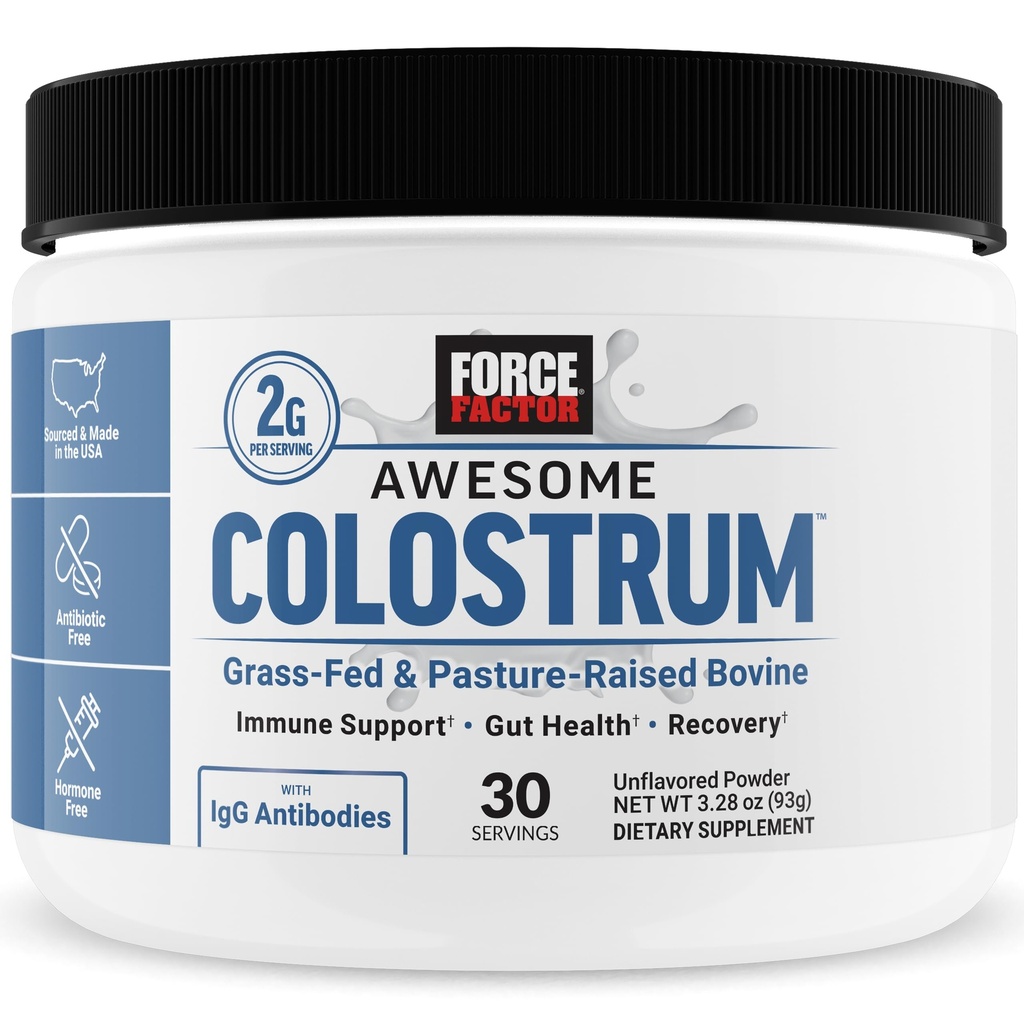 FORCE FACTOR Mahtava Colostrum tukemaan Gut Health, Immuunitoiminto, Recovery, & More, naudan Colostrum Supplement, pastöroitu, ruoho Fed, Hormoniton, Luonnollisesti makuton, 30 tarjoilua