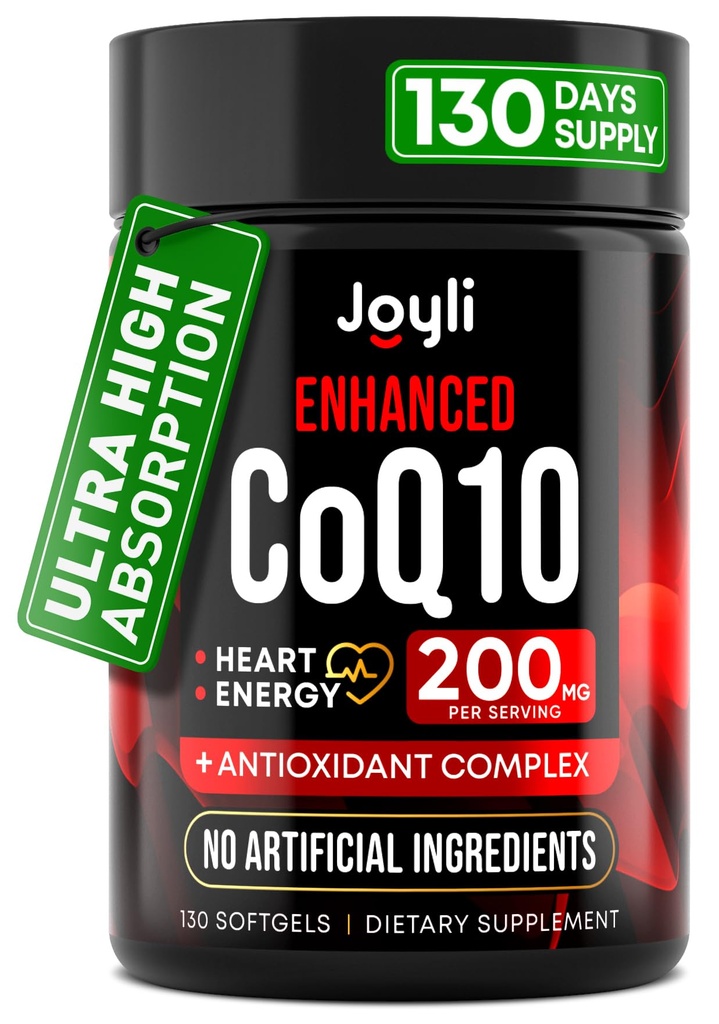 Korkea Imeytyminen CoQ10 200MG - Co Q10, 200 mg Softgels for Heart Health & Energy Production - Enhanced Co Q 10 täydentää antioksidantteja ja pellavansiemenöljy - CoQ10 200 mg per Serving
