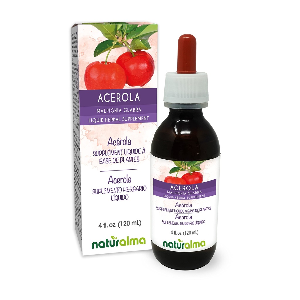 Naturalma Acerola (Malpighia glabra) Hedelmät Alkoholiton Tincture - Rikas C-vitamiini - 4 fl oz Liquid Extract tippa - Herbal Supplement - Vegan