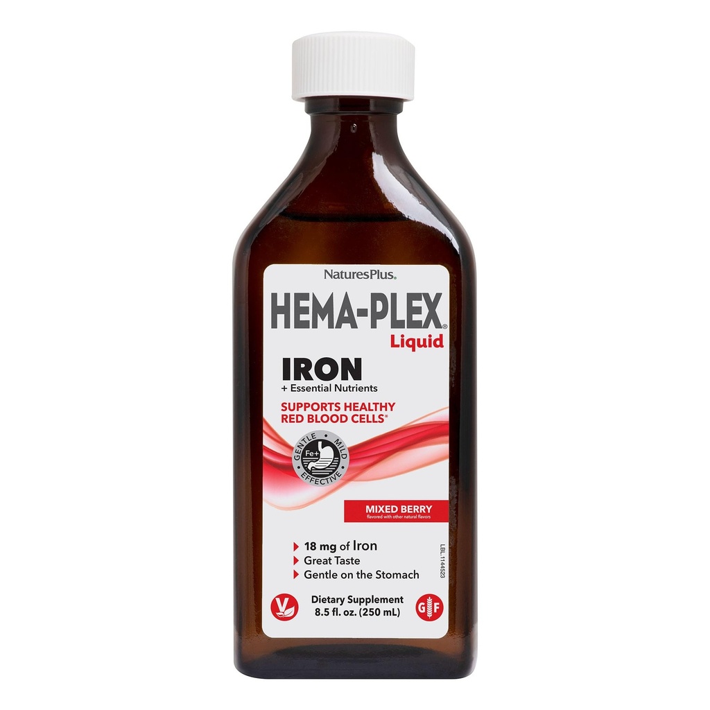 NaturesPlus Hema-Plex Liquid Iron, Mixed Berry - 8.5 oz - Iron & Essential Nutrients - Vegan, Gluteeniton - 25 tarjoilua
