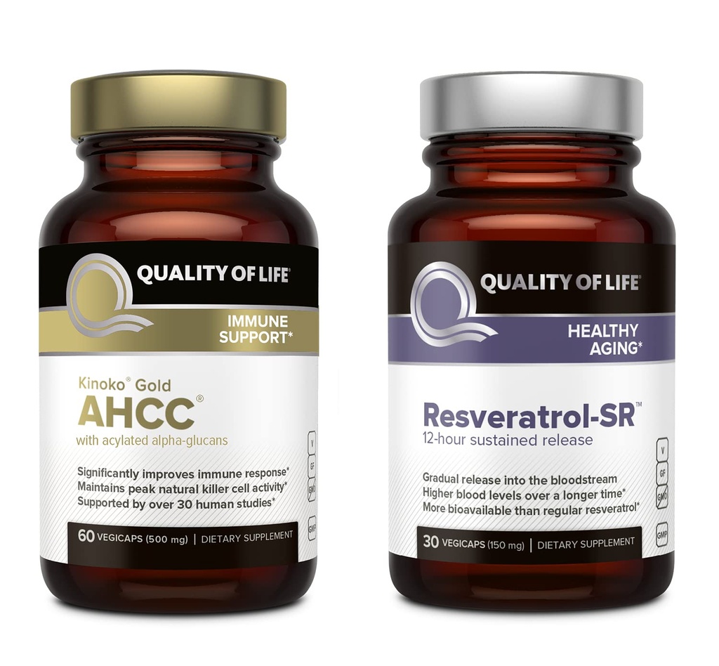 Laatu Elämän ominaisuudet Kinoko Gold AHCC ja Resveratrol SR kestävä julkaisu Formula - Immuuni, Terve ikääntyminen Bundle
