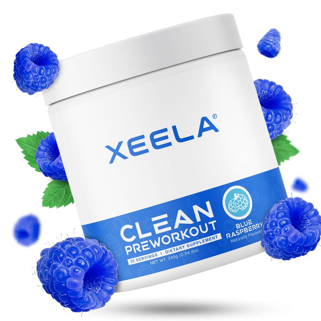 XEELA Pre Workout Powder - Clean & Tested - Jitter Free, Safe och Natural - Öka termogen energi, fokus och uthållighet w / Creatine, organisk koffein och växtbaserad citrullin (Blue Raspberry)