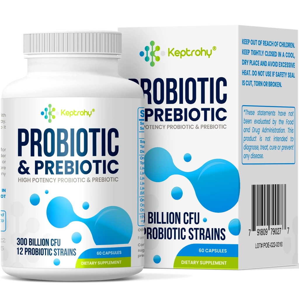 Probiotika för kvinnor och män, 300 miljarder CFU Probiotics från 12 stammar + Organisk prebiotika Blend för daglig Digestive, Immune, Gut, Bloating, Gut Health för kvinnor och män, Shelf Stable - 60 kapslar