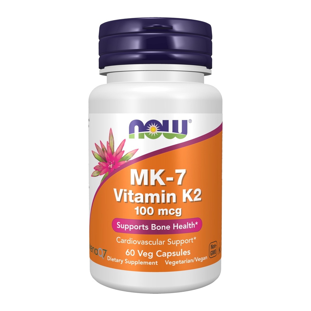 NOW Foods Supplements, MK-7 Vitamin K-2 100 mcg, Cardiovascular Support*, stöder benhälsa*, 60 Veg Capsules