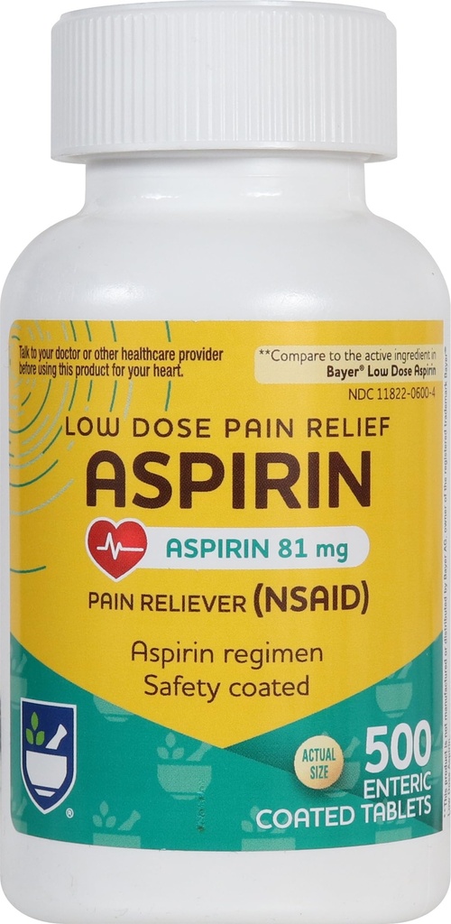 Rite Aid Aspirin Enteric Tabletit - 81 mg Aspirin - 500