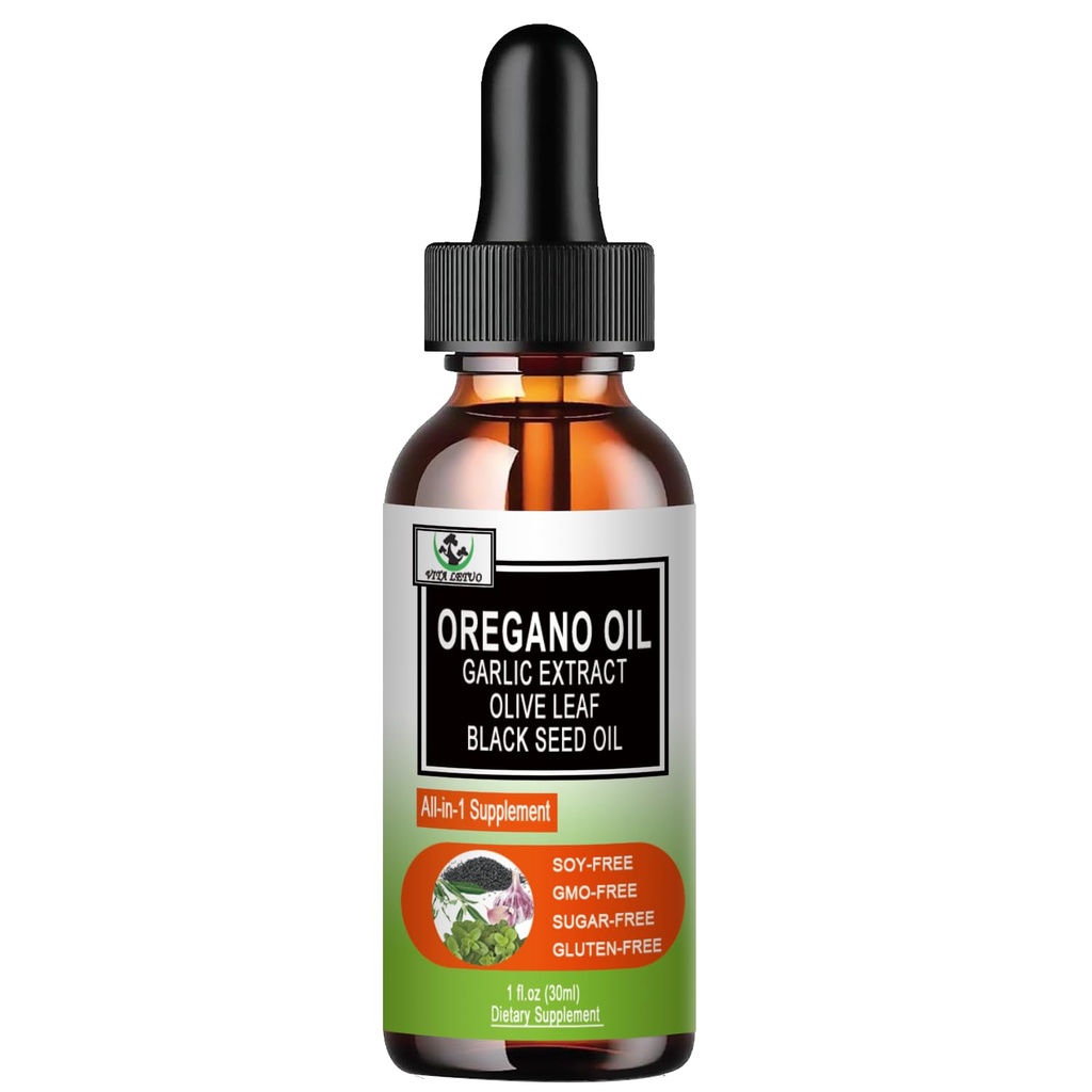 Organic Oil of Oregano musta siemenöljy, Oregano Oil Liquid Drops w/Garlic Olive Leaf Elderberry varten Immuuni, Ruoansulatus-tuki & antioksidantti,Seasonal Support Supplement for Women