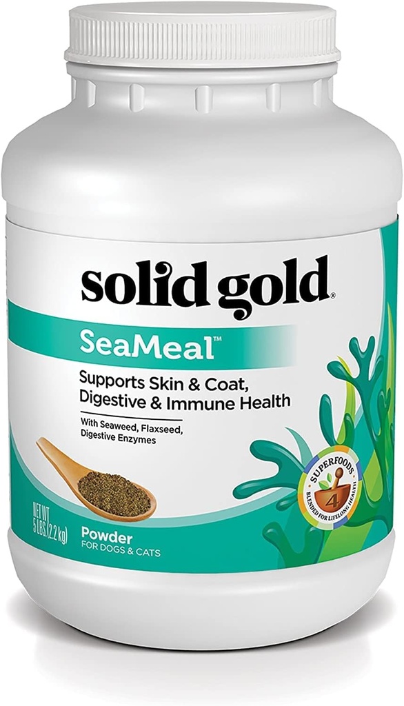 Solid Gold Cat & Dog Multivitamiini Powder - Kelp Powder, Omega 3 & Vitamiineja hampaiden, Ruoansulatus, Immuuni, ihon & takki terveys - Multi Vitamiini koirille ja kissoille - Kissan & koiran elintarvikkeiden lisäaine täydennysosa - 5lb