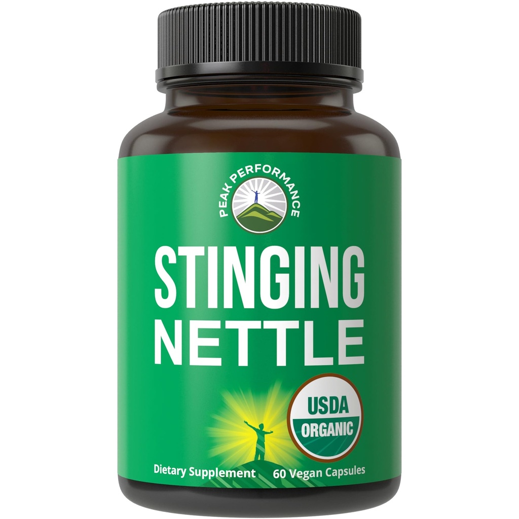 USDA Organic Stinging Nettle Vegan Capsules Made med Stinging Nettle Leaf Powder för prostata, hårväxt, allergi. Bättre än Root eller Seed Extract. Växtbaserade örttillskotts tabletter, 60 piller