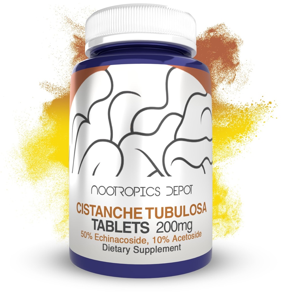 Nootropics Depot Cistanche tubulosa tabletter | 200mg | 60 greve | Minst 50% Echinacoside + 10% Acetoside (Verbascoside) | Främjar fysisk styrka och energi | Främjar Vitalitet