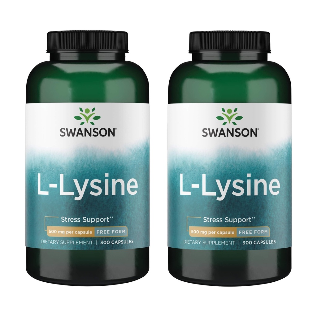 Swanson Free Form L-Lysine - Natural Supplement Edistävät stressiä tukea ja hermoston terveyttä - voi edistää rauhoittaa mielialan rentoutumista - (300 kapselia, 500 mg Each) 2 pakkaus