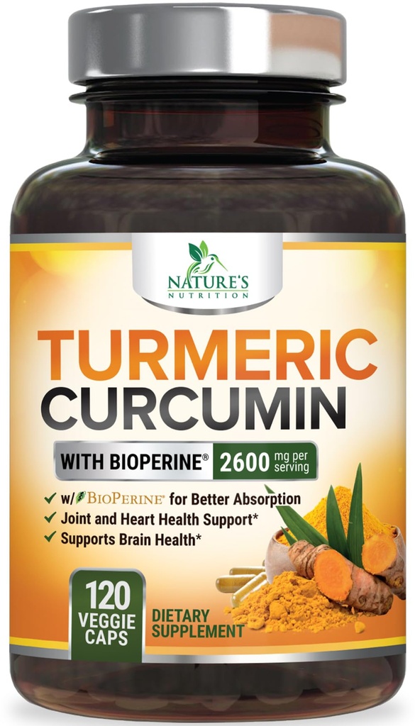 Gurkmeja Curcumin Supplement 2600mg - 95% Curcuminoids med organisk gurkmeja & BioPerine Black Pepper Extract för bästa Absorption, Natural Vegan Joint Support, Non-GMO, Bottled i USA - 120 kapslar