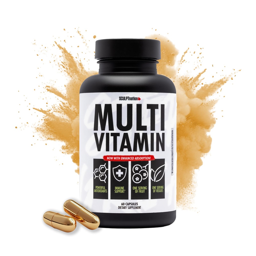 Veistos Nation by V Shred Multivitamiini - Päivittäinen monivitamiini naisille ja miehille sinkki, C-vitamiini ja kupari, ravitsemus tuki yksi tarjoilu hedelmiä ja kasviksia - 60 kapselia