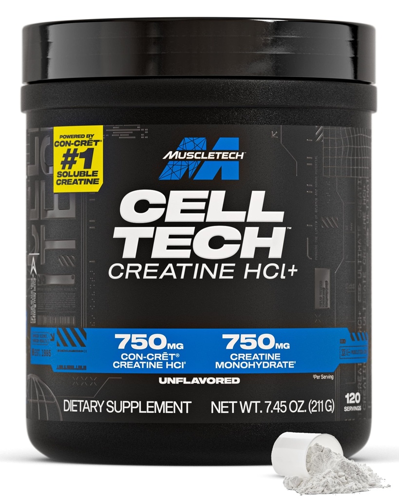 MuscleTech Cell-Tech Creator Creatiini HCl Powder, Post Treout Lihasrakentaja miehille ja naisille, Creatiini Hydrochlorothiade + Free-Acid, Ei makuja (120 tarjoilua), 7.45 oz