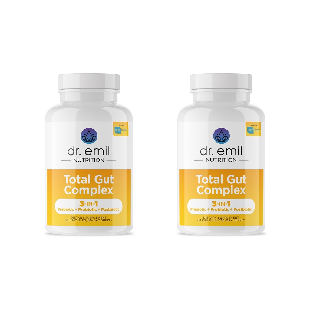DR. EMIL NUTRITION Total Gut Health Complex - Prebiootti + Probiootti + Postbiootti Gut Health Suolistolisät naisille ja miehille - Probiootit Dgestive Health & Gut Health, 120 kapselia