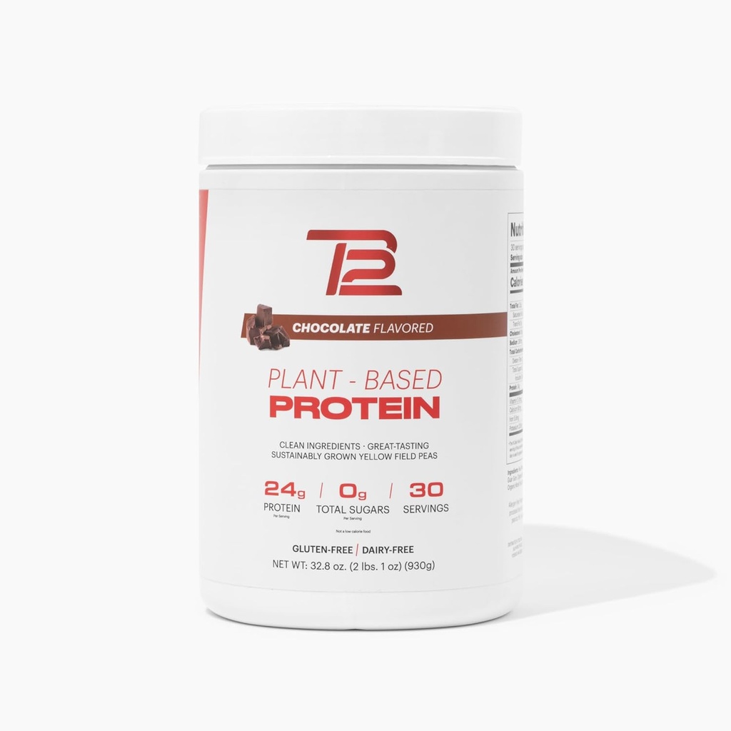 TB12 Plant Based Protein Powder av Tom Brady, 24g Vegan Pea Protein, Low Sugar, Low Carb, Non-GMO, Meal Replacement, Keto Friendly, Paleo, Sugar Free, Chocolate Flavor (30 Servings/2.25lbs)