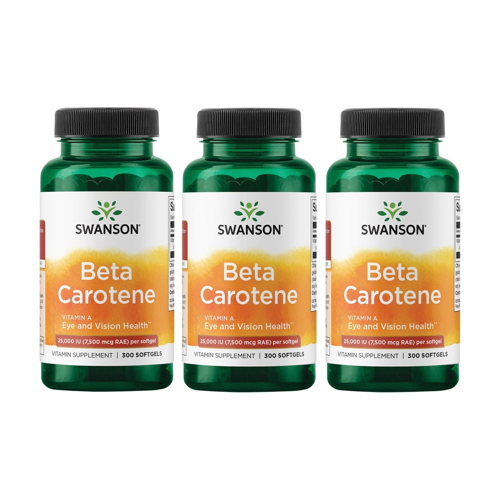 Swanson Beta-karoteeni A-vitamiini 25000 IU Skin Eye Immunomy System Health Antioksidantti Support 7500 mikrog 300 Softgels Count (3 pakkaus)