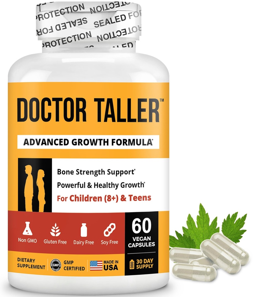 NuBest Doctor Taller - Luun vahvuus tukee, parantaa immuunijärjestelmää - Keto kalsiumin, D3-vitamiinin, K2-vitamiinin, Aminohappoja ja yrttejä lapsille (8+) - 60 Vegaani kapselit 1 kuukausi tarjonta