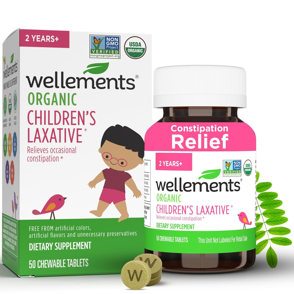 Wellements Organic Children's Laxatives for Ummetus (50 purutablettia) 