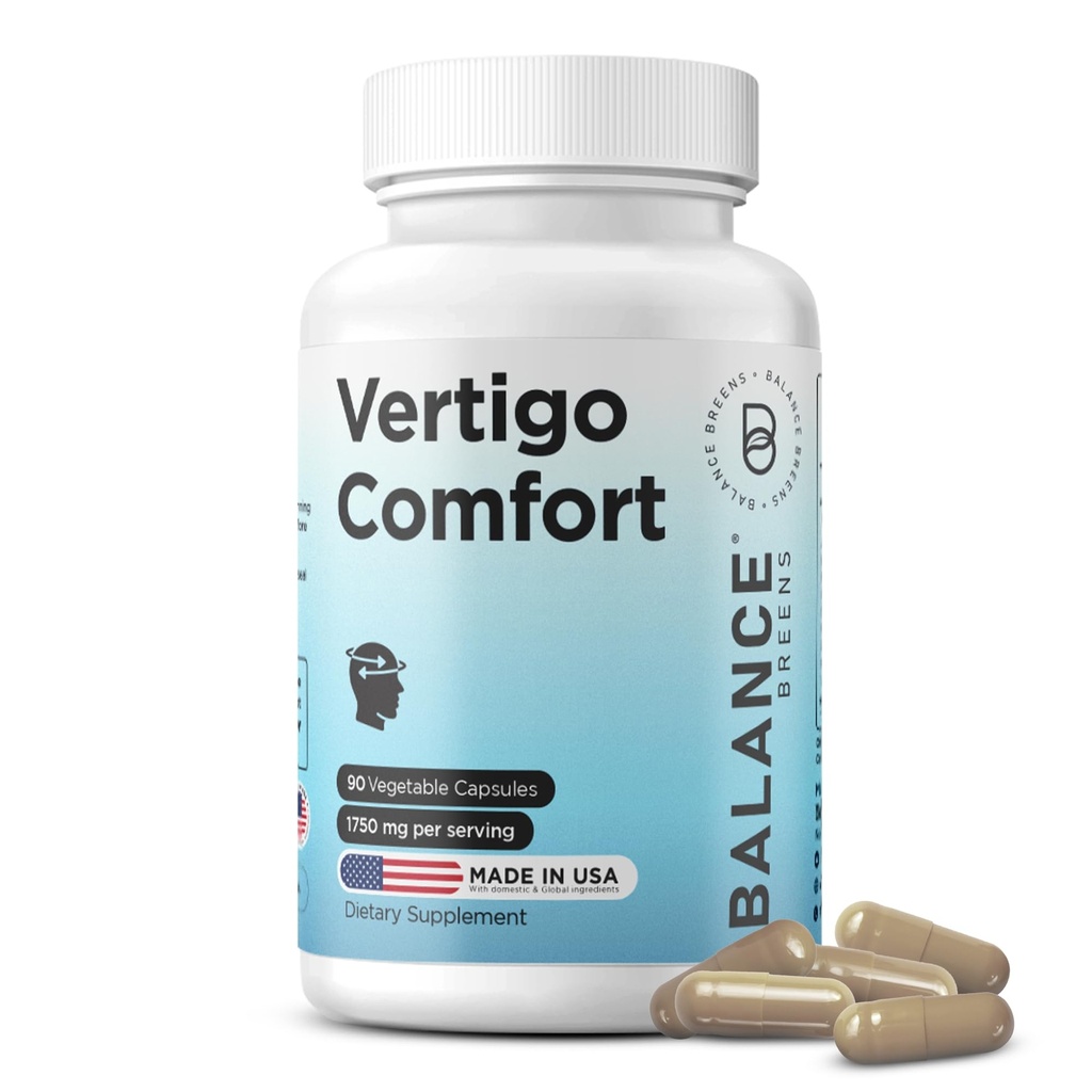 Vertigo Relief Supplement 1750mg, 90 kapselia - Luonnollinen tuki liikesairaudelle, huimaus, tinnitus, migreenit, sisäkorvan tasapaino (pakkaus 1)