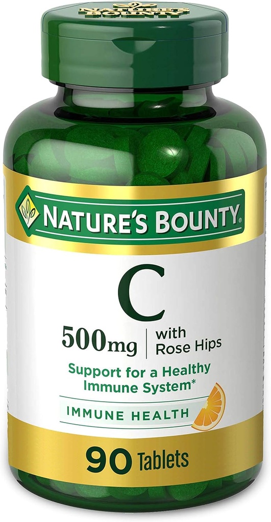 Nature's Bounty C-vitamiinia, tukea terveelle immuunijärjestelmälle, 500 mg C-vitamiinia ruususiruilla, 90 purutablettia