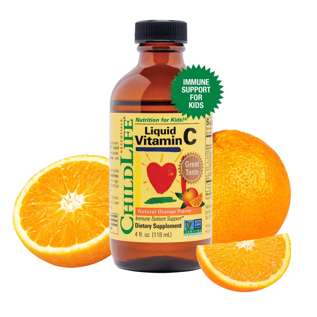 CHILDLLIFE OLENNAISET nestemäiset C-vitamiini - puhdas C-vitamiinin nestemäinen täydentää lapsille, pikkulapsille, immuunijärjestelmän tuki, luonnollinen appelsiinin maku, 4 Fl Oz (Pakkaus 1)