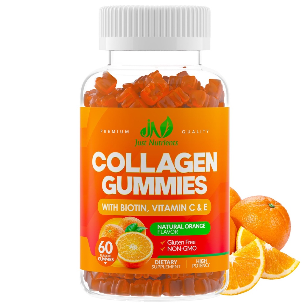 Collagen Peptides Gummies with Biotin, C-vitamiini & E for Women & Men - Premium Hydrolysed Collagen tyyppi I & III hiukset, iho ja kynnet tuki - Gluteeniton, ei-GMO - 60 Gummies (30 Servings)
