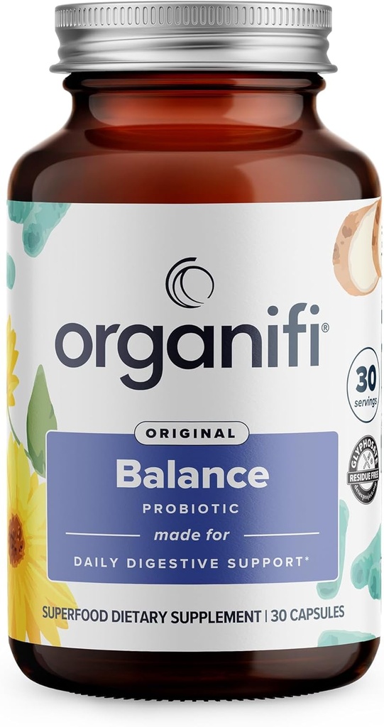 Organifiera balansprobiotika för matsmältningshälsa - 5 motståndskraftiga stammar, 30 Vegan kapslar