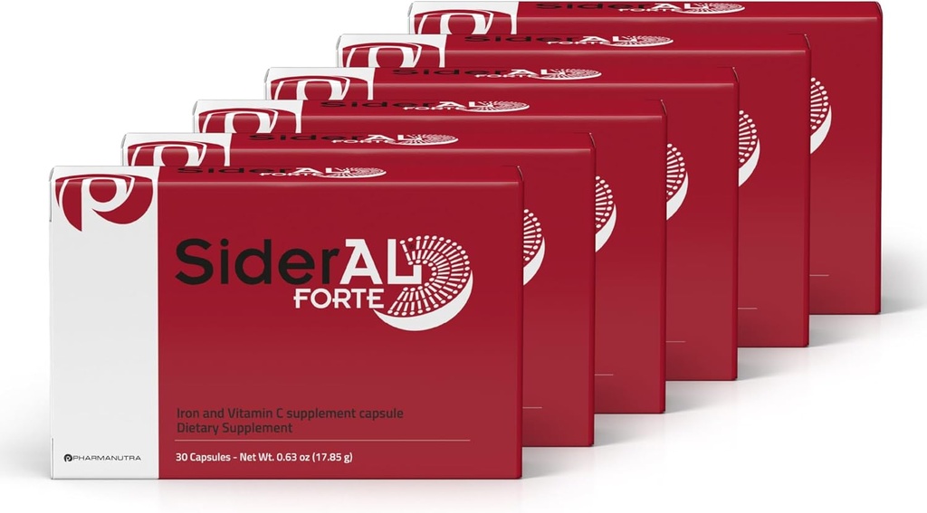 Sideral Forte Iron Supplement ja C-vitamiini naisille ja miehille - Premium täydennysosa puute ja anemia tuki - korkea imeytyminen - Hellävarainen vatsassa - ei Constiptating - 180 Caps