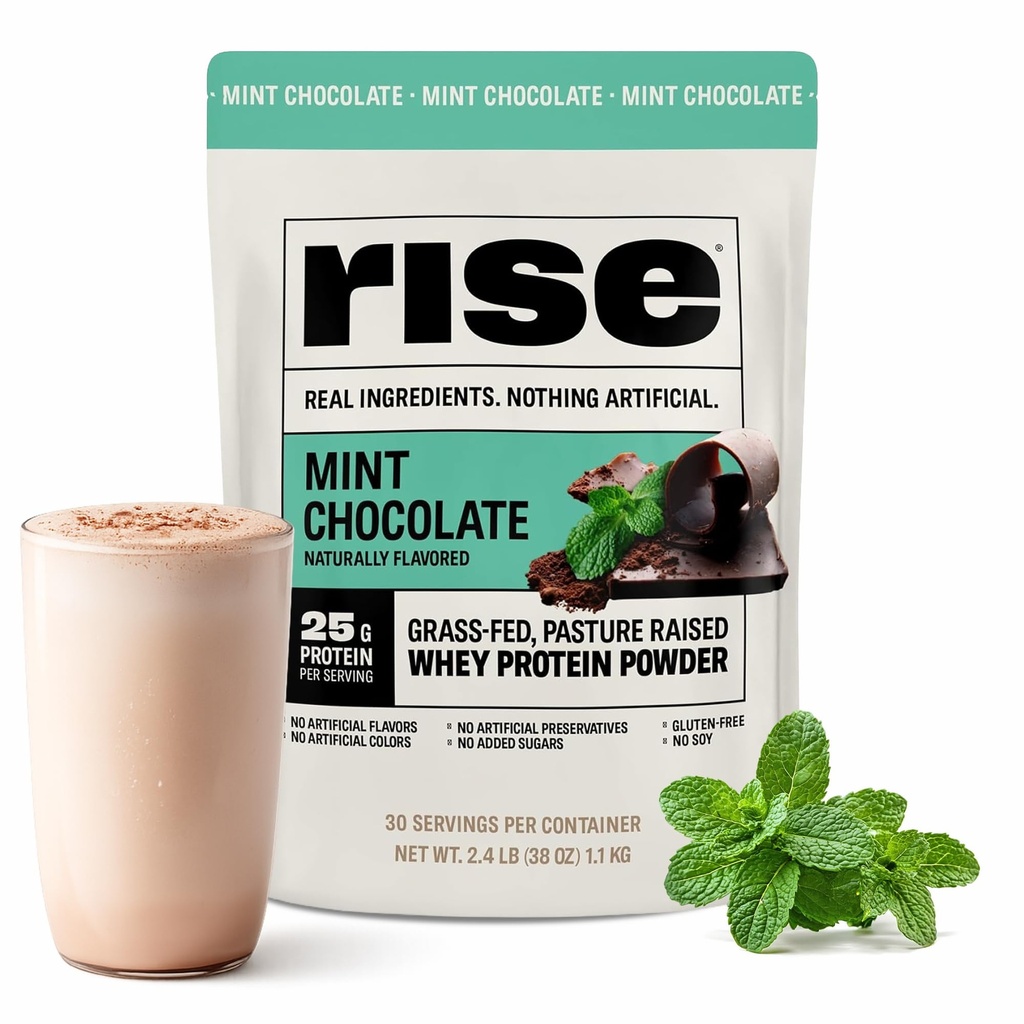 Rise Grass-Fed Whey Protein Powder - Mint Chocolate | 25g Protein Inga konstgjorda smaker, färger eller konserveringsmedel - Sockerfri, glutenfri, sojafri (2,4 lbs)