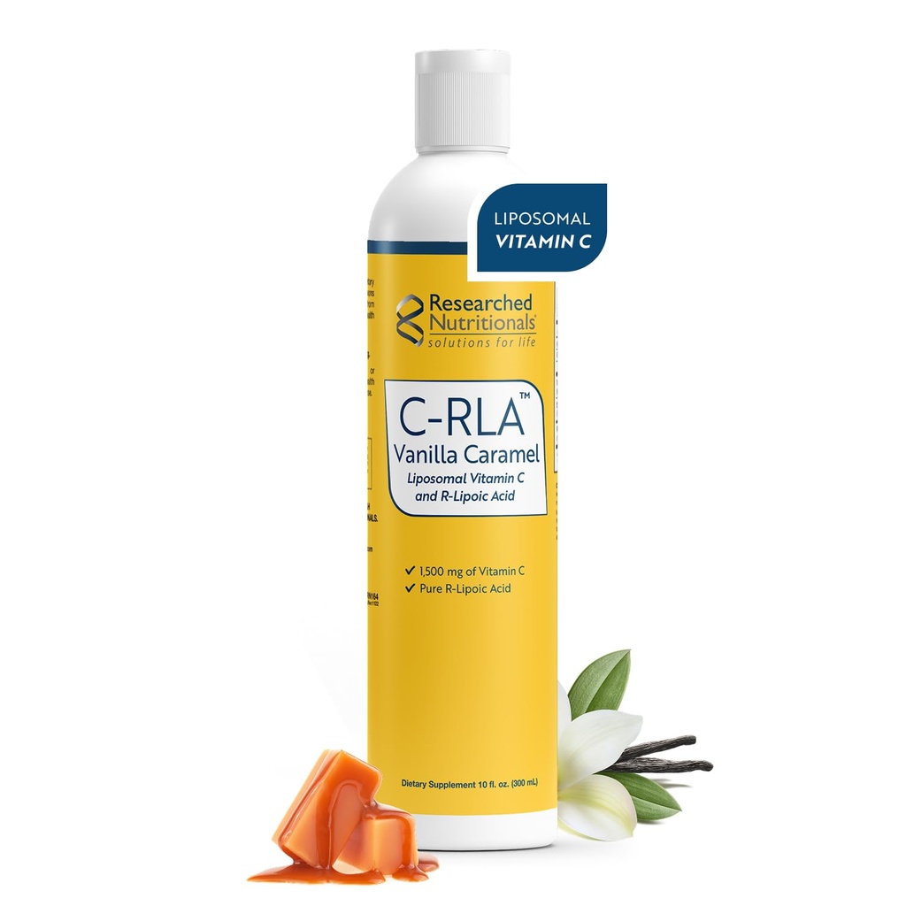 Forskade näringsämnen C-RLA - Liposomal Vitamin C med R Lipoic Acid för att stödja Detox - Vegan & Soy-Free Vitamin C Liquid, Vanilla Caramel Flavor (10 Fl Oz)