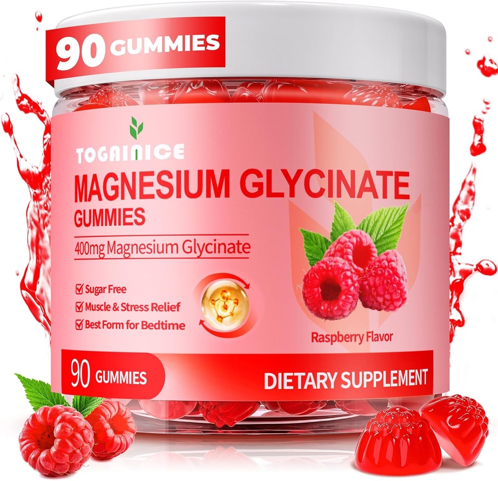 Magnesium Glycinate Gummies 400 mg aikuisille ja lapsille,90 Ct Sokeriton Magnesium Gumies kalium Magnesium Supplement naisten ja miesten, nukkua Msukle & Engergy Support, Vadelma maku