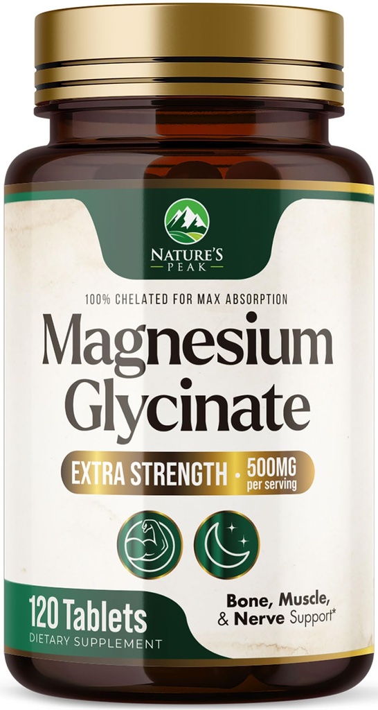 Magnesium Glycinate 500 mg - Celated for Ultra Imeytyminen - tukee luun, lihasten, hermojen ja sydämen terveys, luonnon uni tuki, paras magnesium täydentää pillereitä koko kehon tuki - 120 tablettia