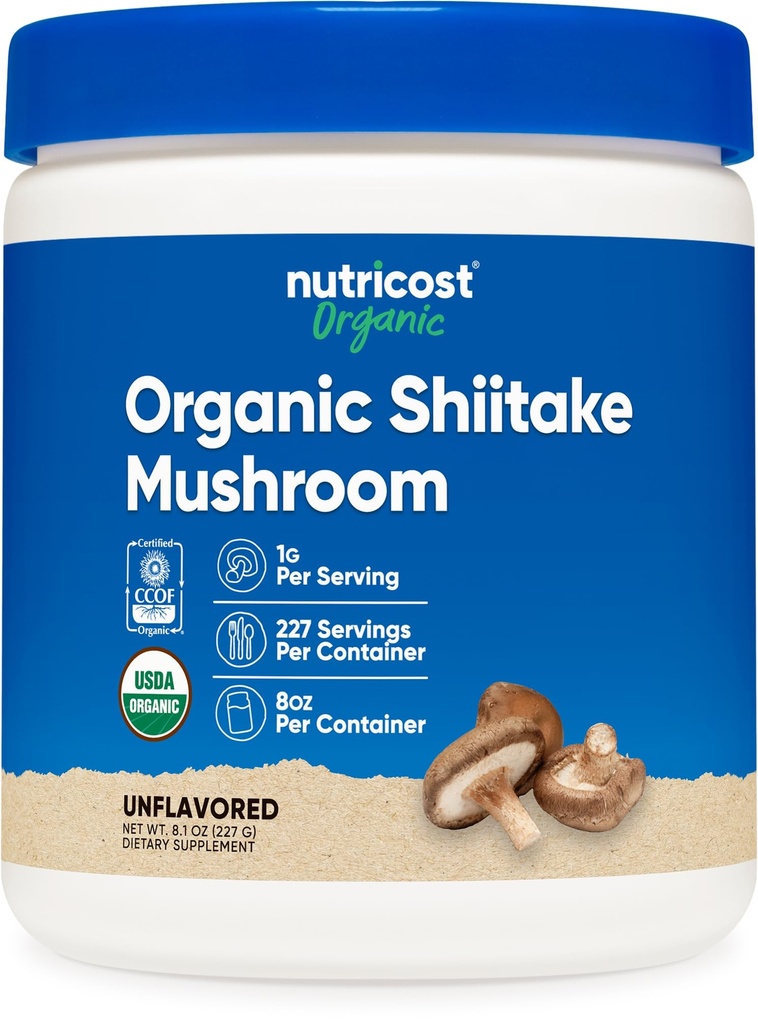 Nutricost Organic Shiitake Mushroom Powder 8oz - 100% Organic Certified, Gluteeniton, ei-GMO