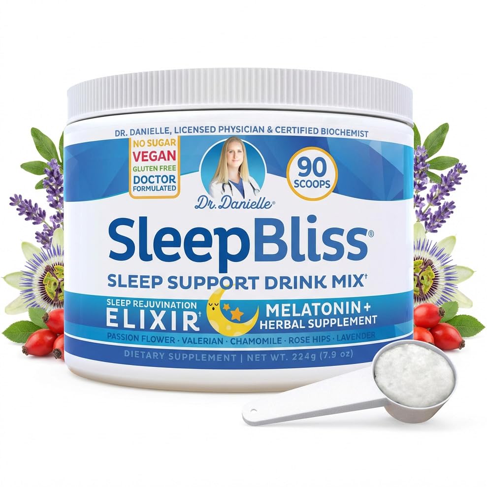 Tohtori Danielle Sleep Bliss - Kaikki luonnolliset melatoniini unilisät, tuki- ja helpotusjuomasekoitus