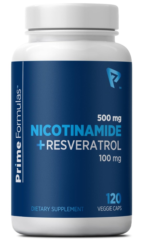 Nikotinamidi 500 mg yhdessä Resveratrol 100 mg 120 kasviskapselin kanssa - ei-muuntogeeninen B3-vitamiini, tukee aineenvaihduntaa, NAD+, ihosoluja ja mitokondrioenergian tuotantoa. Valmistettu Yhdysvalloissa miesten ja naisten