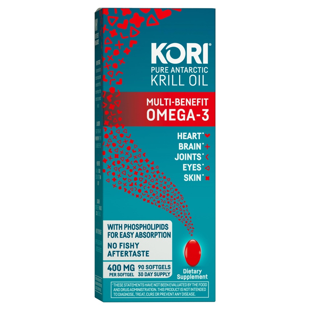 Kori Krill Oil Omega 3 Supplement, Antarktis Krill Oil with Superior Imeytyminen vs Fish Oil Alternative, 400 mg Softgels, 90 Softgels, EPA & DHA