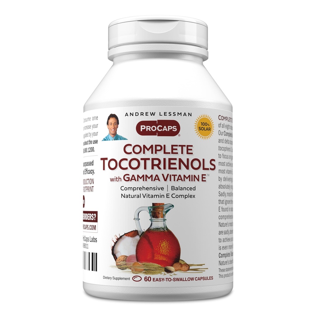 ANDREW LESSMAN kompletta tocotrienoler med Gamma Vitamin E 60 Softgels - Åtta former av vitamin E (Alpha, Beta, Gamma, Delta Tocopherols och Tocotrienols). Kraftfull antioxidant. Inga tillsatser