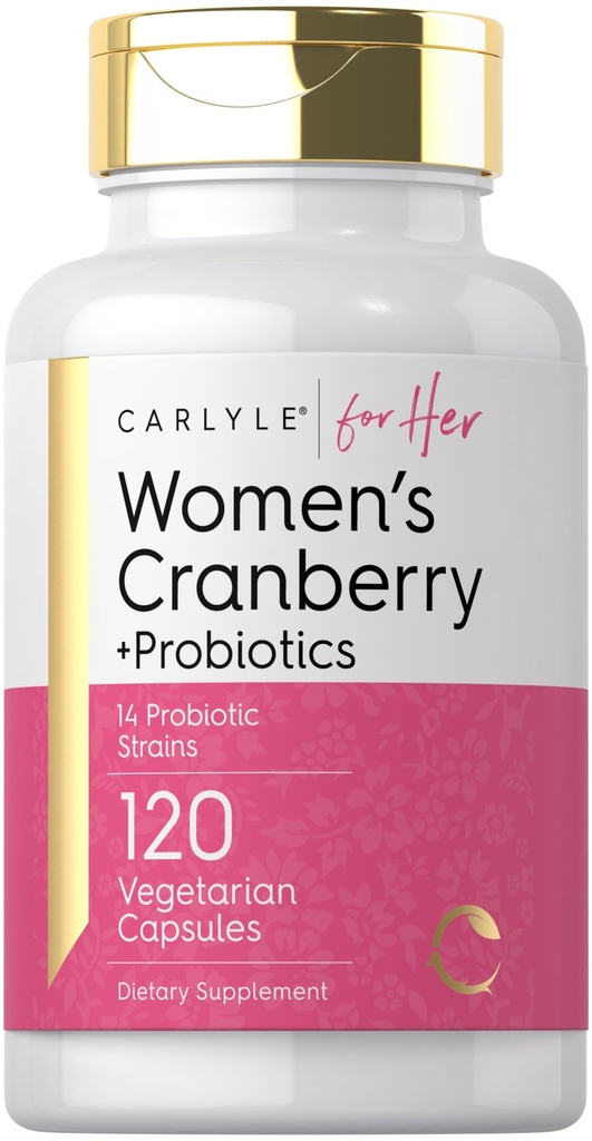 Carlyle Women's Cranberry Plus Probiotics | 120 kapslar | med 14 Probiotiska stammar | Vegetariska, icke-GMO, Gluten Free Supplement | för henne