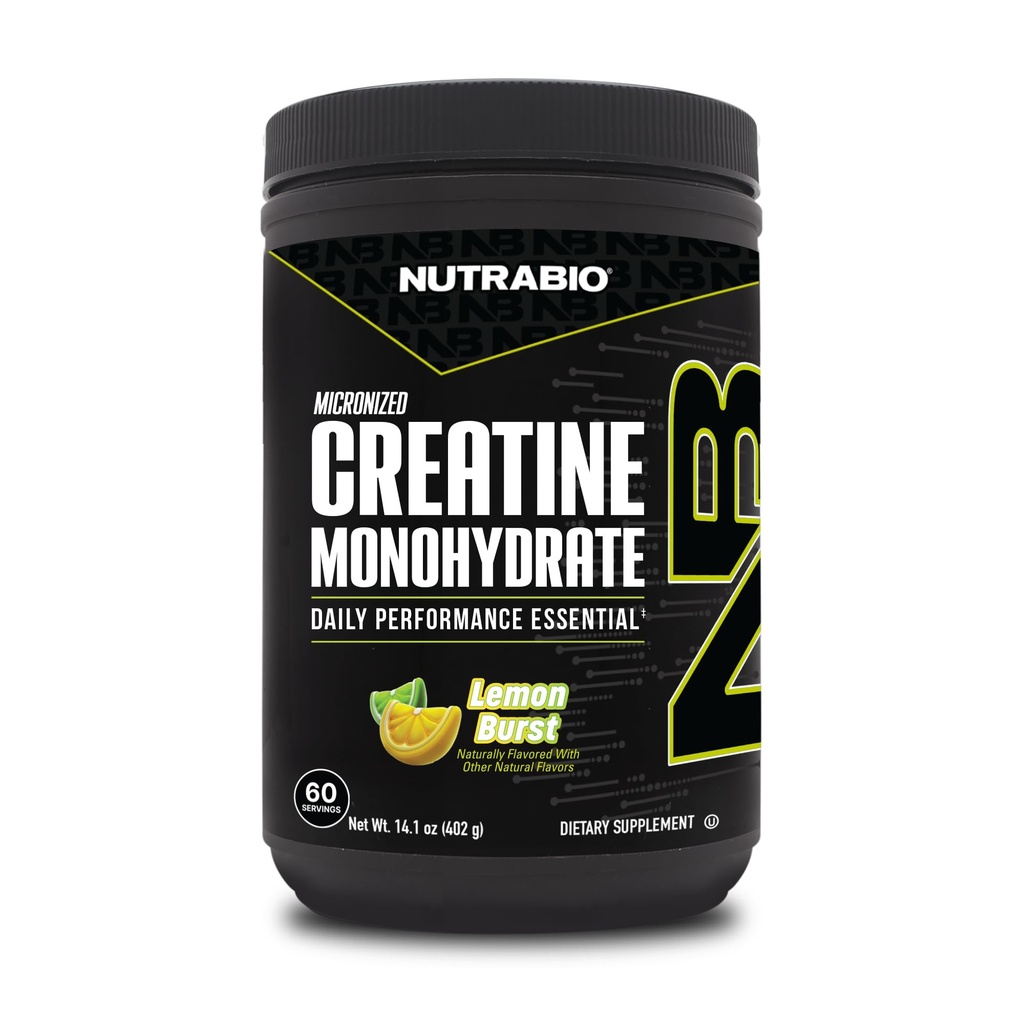NutraBio Pure Micronized Creatine Monohydraatti Powder Supplement, sitruunan Burst (300 g) - Tukee Bulk Muscle Energy, Recovery, ja vahvuus - HPLC testattu Creatine Powder Supplement miesten ja naisten