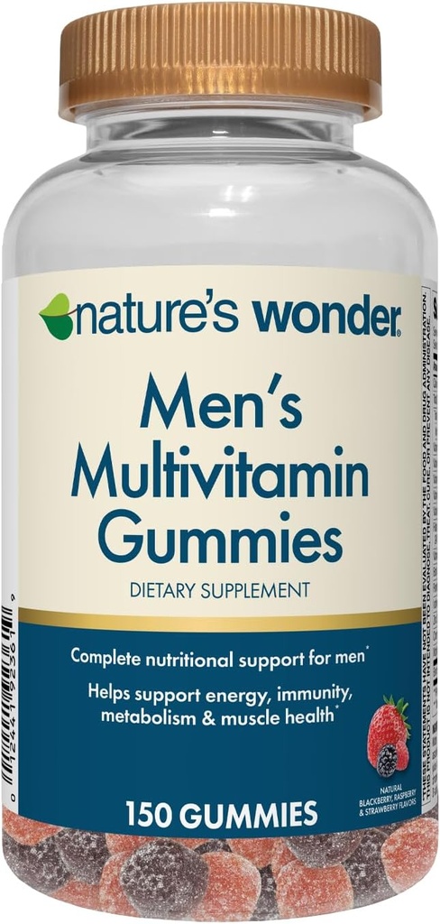 Nature's Wonder Men's Multivitamin Gummies, stöder immun hälsa, energi, metabolism och muskler med vitamin A, C, D, B6, B12, 150 Mäns dagliga multivitamin Gummies, 75 Day Supply