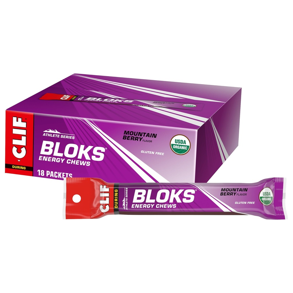 CLIF BLOKS - Mountain Berry Flavor - Energy Chews - Non-GMO - Plant Based - Fast Fuel for Cycling and Running - Snabba kolhydrater och elektrolyter - 2.12 oz. (18 Räkna)