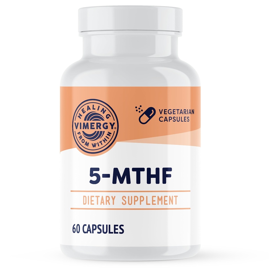 Vimergy 5-MTHF kapslar - 60 portioner (1 kapsel / servering) 8500mcg L-metyllfolatglukosamin och 500 mcg vitamin B12 tillskott -Bioavailable folat tillskott för kvinnor och män Vegan 5 mthf (60 ct)