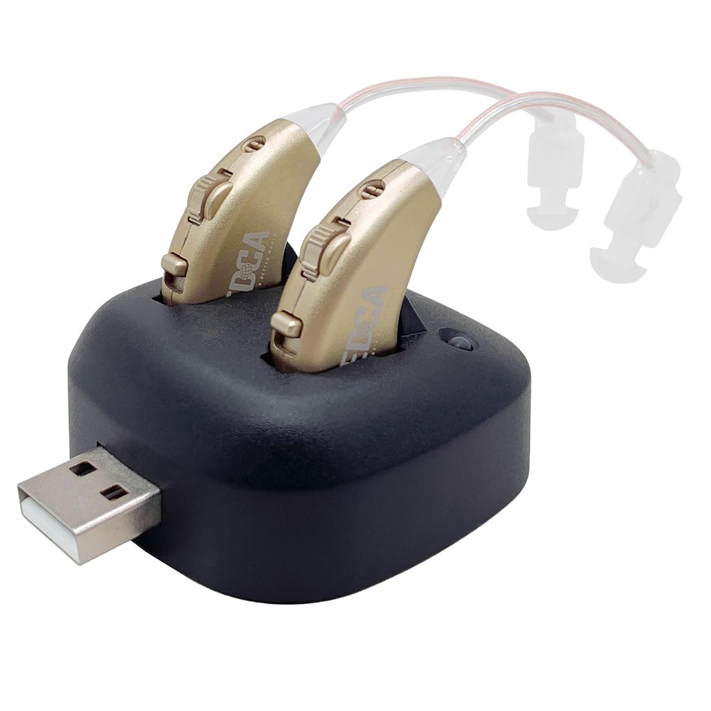 Digitaaliset kuulovahvistimet - Ladattava BTE Personal Sound Splifier Pari USB Dock - Premium Gold Behind The Ear Sound Amplification - NewEar