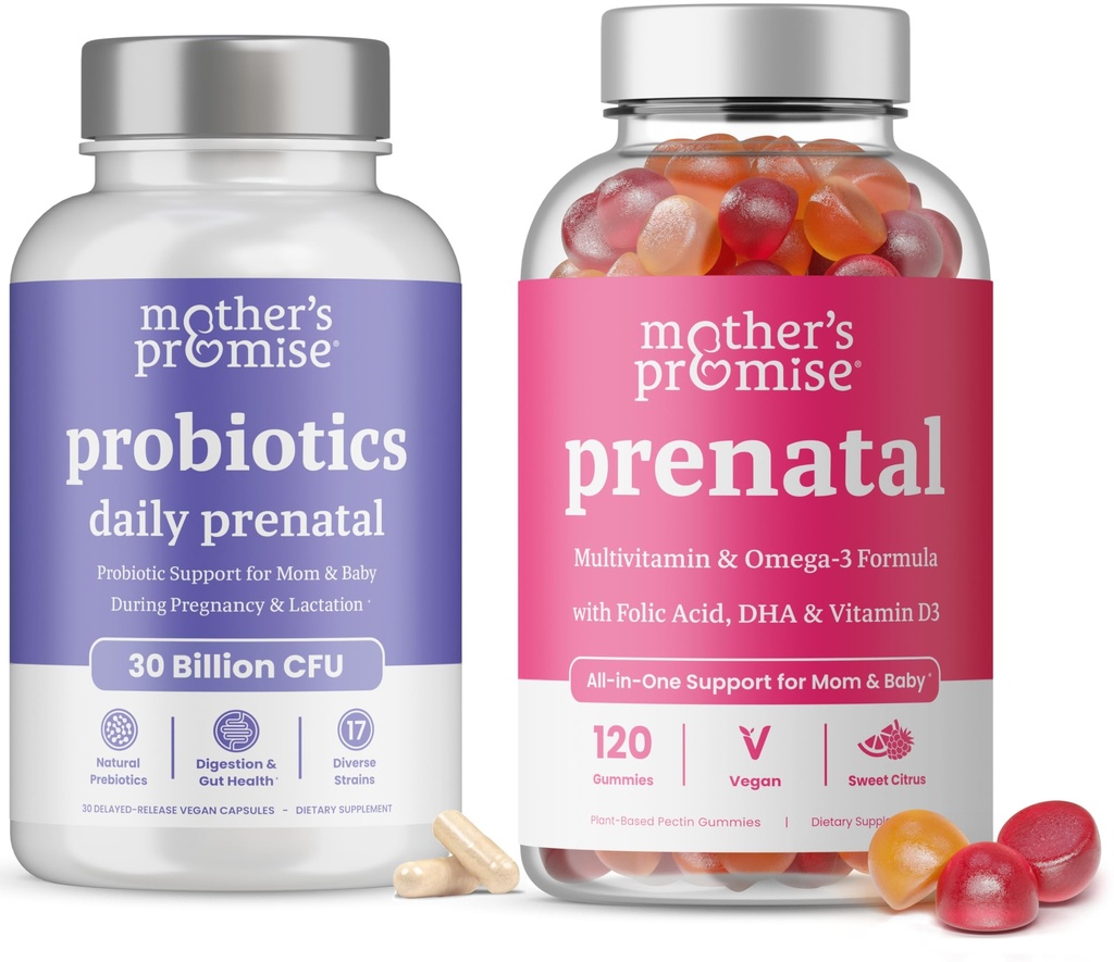 Äidin lupaava prenataalinen monivitamiini Gummies & prenataali probiootit Bundle