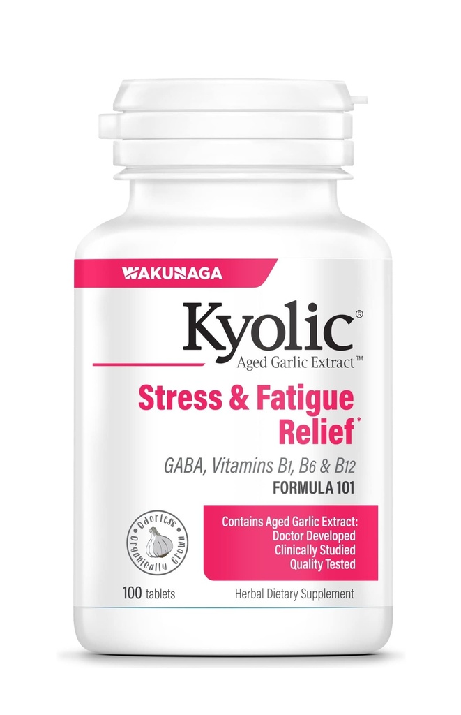 Kyolic Aged valkosipuliuute Formula 101 Stressi ja väsymys helpotus, 100 tablettia.
