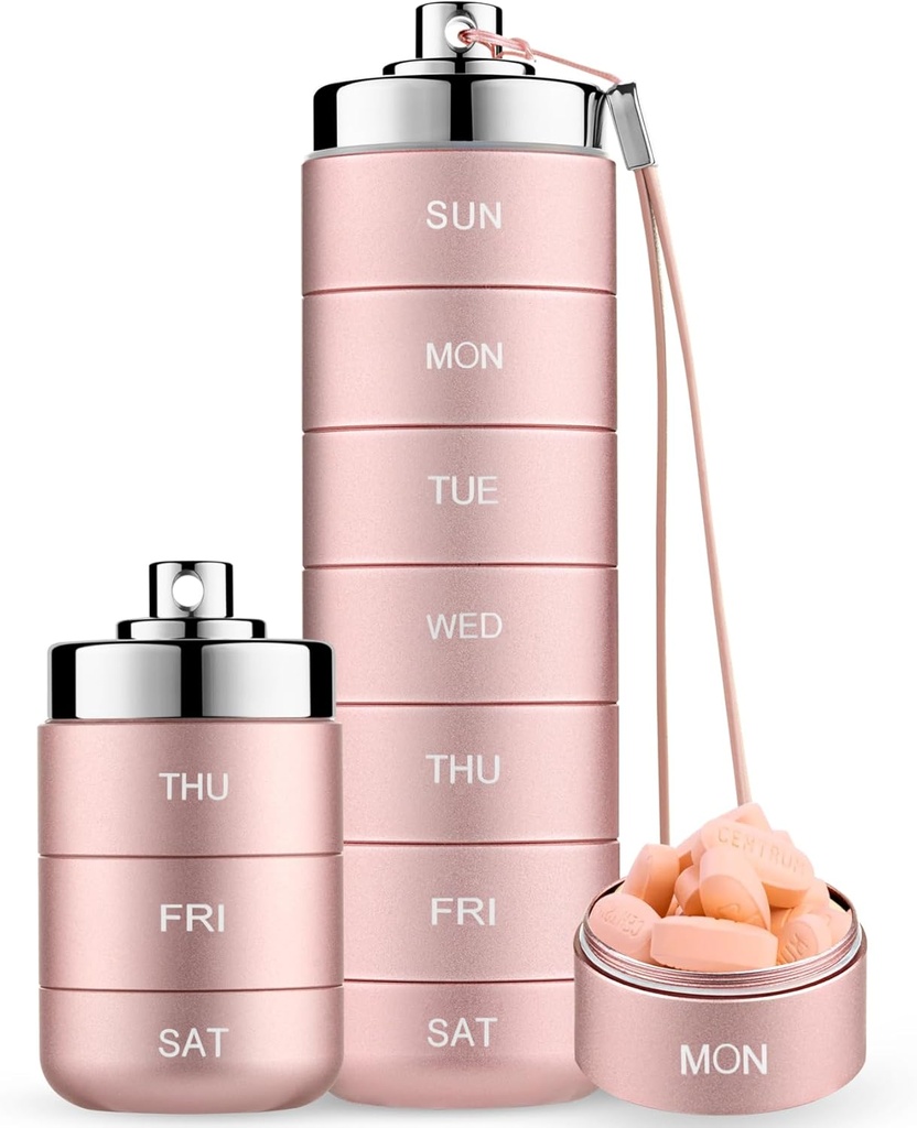 Mossime Metal Travel Pill Organizer, Kannettava 7 päivän vitamiini pinottava, vedenpitävä 1 Kerta päivässä pilleri laatikko, suuri pilleri astia, Päivittäinen lääketiede Organizer vitamiini, kalaöljy, täydentää