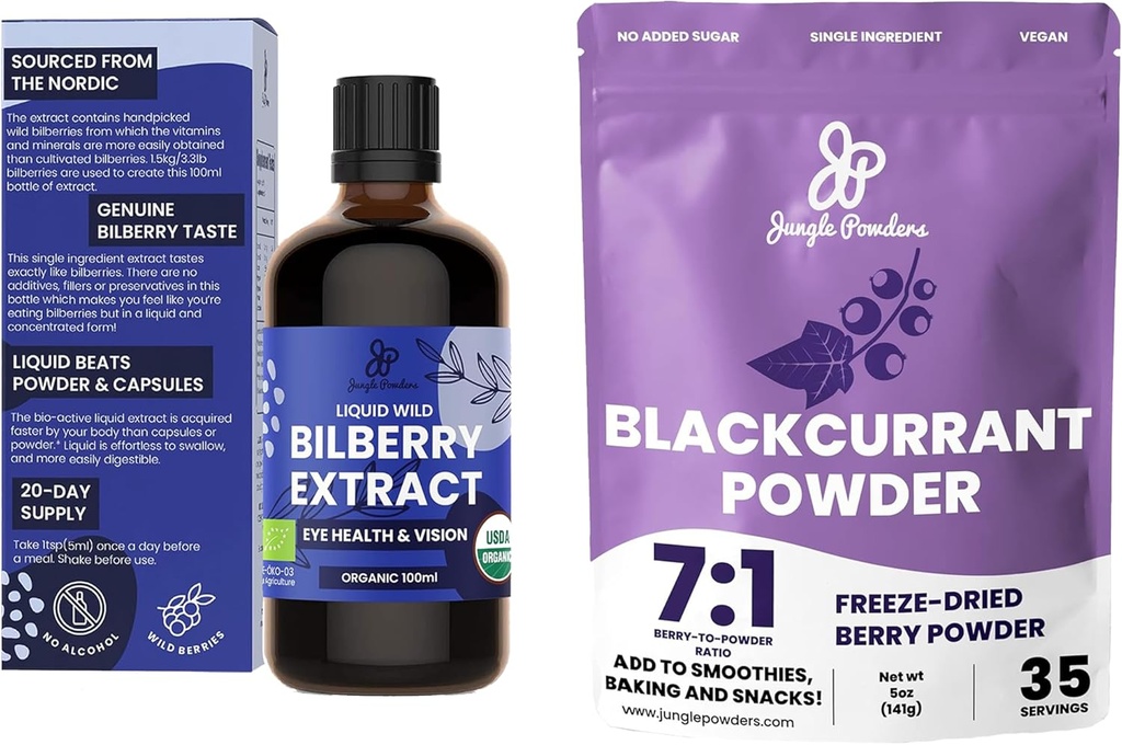 Viidakkopulverit Wild Bilberry Extract silmät USDA Organic 3.4oz Mustaherukka Powder Bundle Freeze Kuivattu mustaherukkauute Smoothies