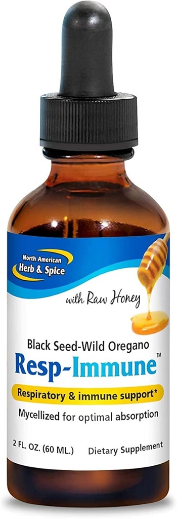 POHJOIS- AMERICAN HERB & SPICE Resp-Immune - 2 oz - Hengitysteiden ja Immuunien tuki - Musta siemen, Oregano P73 Oil & Raw Honey - Mycellized for Optimal Imeytyminen - Ei-GMO - 39 Servings