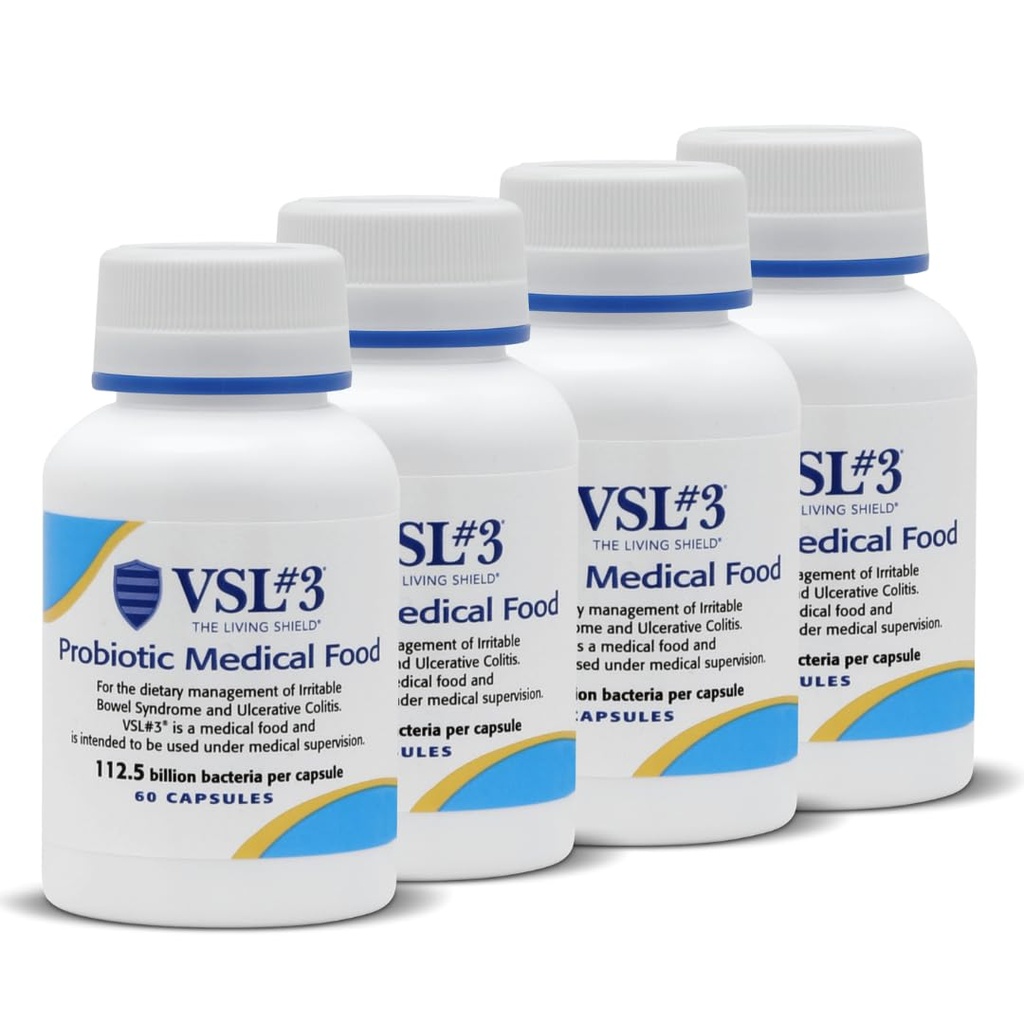 VSL #3® Probiootit digestiiviseen terveyteen, IBS:n ja UC:n oireisiin - 112,5B PMY:n, korkean tehon, monikantaisen, elävän, kylmäkuivatun probioottisen, Gut Health Support -lääketieteellisen ruoan miehillä ja naisilla, 240 kapselia