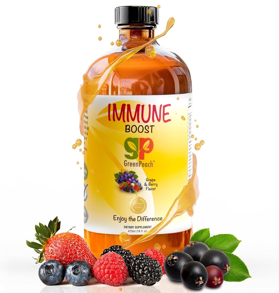 GreenPeach Liquid Immune Support för barn - Organic Elderberry Syrup med vitamin C, D, E & Zink | Toddler & Infant Immune Booster